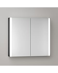 KEUCO Somaris Spiegelschrank mit Beleuchtung 14502372100 80 x 71 x 12,7 cm, schwarz matt, 2 Türen, Wandvorbau