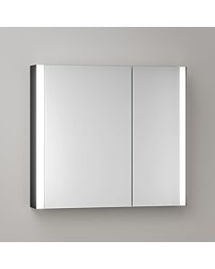 KEUCO Somaris Spiegelschrank mit Beleuchtung 14502372201 80 x 71 x 12,7 cm, schwarz matt, 2 Türen, Wandvorbau, Spiegelheizung, asymmetrisch