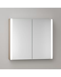 KEUCO Somaris Spiegelschrank mit Beleuchtung 14502852100 80 x 71 x 12,7 cm, Eiche hell Dekor, 2 Türen, Wandvorbau
