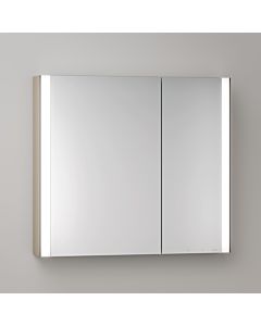 KEUCO Somaris Spiegelschrank mit Beleuchtung 14502852201 80 x 71 x 12,7 cm, Eiche hell Dekor, 2 Türen, Wandvorbau, Spiegelheizung, asymmetrisch