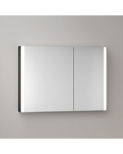 KEUCO Somaris Spiegelschrank mit Beleuchtung 14503372200 100 x 71 x 12,7 cm, schwarz matt, 2 Türen, Wandvorbau, asymmetrisch