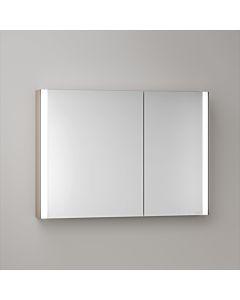 KEUCO Somaris Spiegelschrank mit Beleuchtung 14503852201 100 x 71 x 12,7 cm, Eiche hell Dekor, 2 Türen, Wandvorbau, Spiegelheizung, asymmetrisch