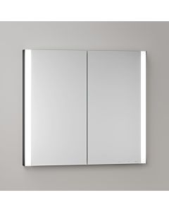 KEUCO Somaris Spiegelschrank mit Beleuchtung 14512372101 80 x 71 x 11,5 cm, schwarz matt, 2 Türen, Wandeinbau, Spiegelheizung