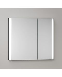 KEUCO Somaris Spiegelschrank mit Beleuchtung 14512372200 80 x 71 x 11,5 cm, schwarz matt, 2 Türen, Wandeinbau, asymmetrisch