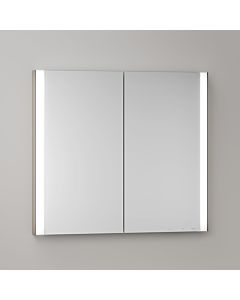 KEUCO Somaris Spiegelschrank mit Beleuchtung 14512852101 80 x 71 x 11,5 cm, Eiche hell Dekor, 2 Türen, Wandeinbau, Spiegelheizung