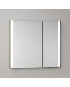 KEUCO Somaris Spiegelschrank mit Beleuchtung 14512852200 80 x 71 x 11,5 cm, Eiche hell Dekor, 2 Türen, Wandeinbau, asymmetrisch