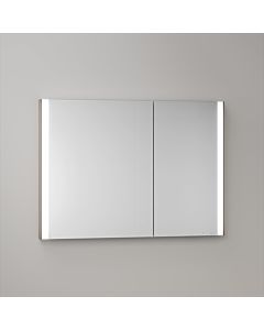 KEUCO Somaris Spiegelschrank mit Beleuchtung 14513852201 100 x 71 x 11,5 cm, Eiche hell Dekor, 2 Türen, Wandeinbau, asymmetrisch, Spiegelheizung