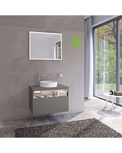 Keuco Stageline vanity unit 32864290100 80 x 55 x 49 cm, Inox satin matt lacquer, Inox glass, with electrics, with tap hole