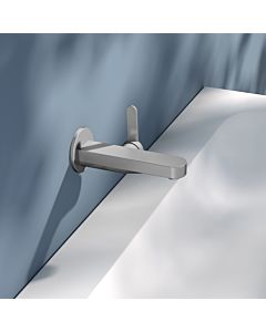 KEUCO IXMO Flat single lever washbasin mixer 59516210301 projection 165 mm, stainless steel finish, wall mounting, round rosette