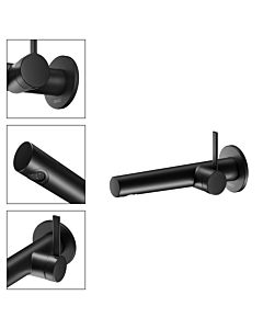 Keuco IXMO Black Selection basin mixer 59516371101 projection 219 mm, black matt, wall mounting, round rosette