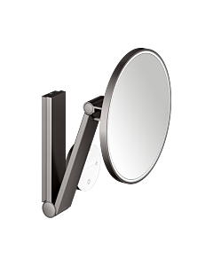 KEUCO iLook_move Kosmetikspiegel 17612359002 rund, 5-fache Vergrößerung, beleuchtet, mit Bedienfeld, Wandmodell, Titanschwarz gebürstet