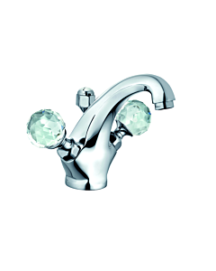 Kludi 1926 Waschtisch-Zweigriff-Armatur 5101005G5 hoher Auslauf, Kristallgriffe, mit Ablaufgarnitur, chrom