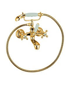 Kludi Adlon Wannen Zweigriff Armatur 514414520 vergoldet, Aufputz, mit Brausegarnitur