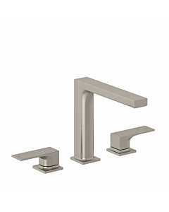Mélangeur de lavabo 3 trous Kludi 54393N575 avec robinet à poussoir, inox nickel brossé