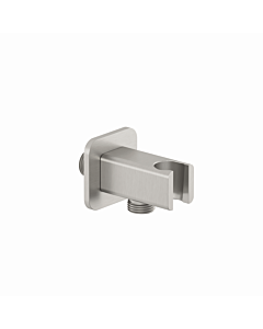 Kludi A-QA hose connection elbow 65568N5-00 with shower holder, soft edge, stainless brushed nickel PVD