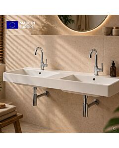 CARLDIX x LAUFEN Double Washbasin 120 cm A91003012001 with shelf, white, 1200 x 460 mm, with 2 tap holes and overflows