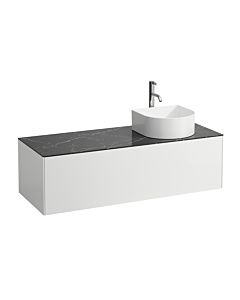 LAUFEN Sonar Schubladenelement/Sideboard H4054270341431 117,5x34x45,5cm, Ausschnitt rechts, mit Hahnloch, Weiß matt/Nero Marquina