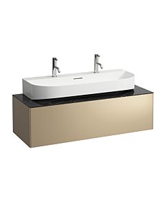 LAUFEN Caisson à tiroirs / buffet H4054610341401 117,5x34x45,5cm, découpe au milieu, vasque à poser, or / Nero Marquina