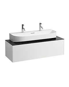 LAUFEN Sonar caisson à tiroirs / buffet H4054610341431 117,5x34x45,5cm, découpe au milieu, vasque à poser, blanc mat / Nero Marquina
