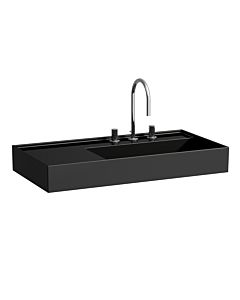 Laufen Kartell Waschtisch 8103390208151, 90x46cm, schwarz, Ablage links, 2 Hahnlöcher, Saphirkeramik