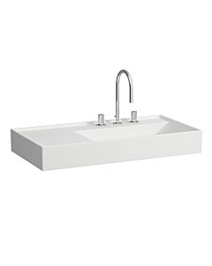 LAUFEN Kartell lavabo 8103397578151, 90x46cm, blanc mat, tablette à gauche, 2 robinets, saphir céramique