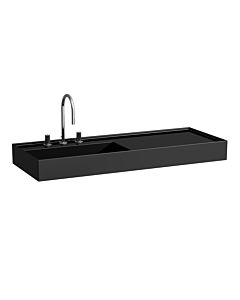 LAUFEN Kartell lavabo 8133320208151, 120x46cm, noir, étagère à droite, 2 robinets, céramique saphir