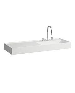 LAUFEN Kartell washbasin H8133337571581 120x46cm, shelf on the left, without overflow, 3 tap holes, matt white