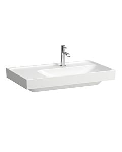 Laufen Meda lavabo H8171157571111 80x46cm, encastrable en dessous, étagère à gauche, sans trop-plein, trou pour robinetterie 2000 , blanc mat