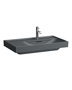 Laufen Meda lavabo H8171157581041 80x46cm, encastrable en dessous, étagère à gauche, avec trop-plein, trou pour robinetterie 2000 , graphite mat