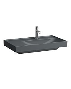 Laufen Meda lavabo H8171157581111 80x46cm, encastrable en dessous, étagère à gauche, sans trop-plein, trou pour robinetterie 2000 , graphite mat