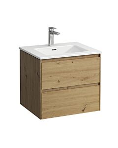 Laufen Pro X LANI Waschtisch-Unterbau-Set H8649642671041 60x54x50cm, 1 Hahnloch, mit Überlauf, 2 Schubladen, Wildeiche