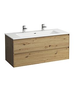 Laufen Pro X LANI Waschtisch-Unterbau-Set H8649692671071 120x54x50cm, 2xHahnloch, mit Überlauf, 2 Schubladen, Wildeiche