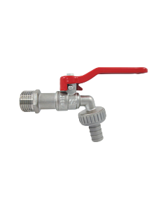 AquaCraft Auslaufventil 1/2 Zoll 1001000143  mit rotem Hebelgriff, messing verchromt, DIN 50930-6