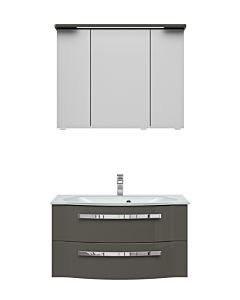 Pelipal Serie 4005 Waschtisch-Set 9.920.900.212 Lack Steingrau Hochglanz/Quarzgrau Hochglanz Select, Griff chrom, 92 cm