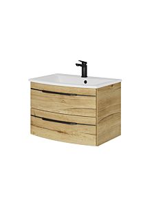 Pelipal Series 7045 washbasin set SET-167-001 Halifax oak synchronous pore, black handles, 2 drawers, 715 mm