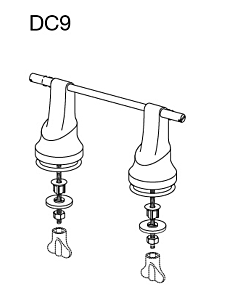 Pressalit special hinge DC9999 50mm increased, continuous hinge shaft, assembly from below