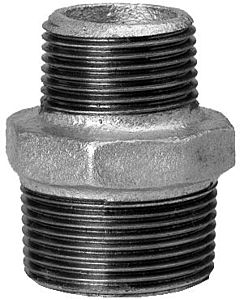 Hermann Schmidt Temperguss Reduktionsdoppelnippel 1" x 1/2" Aussengewinde, verzinkt