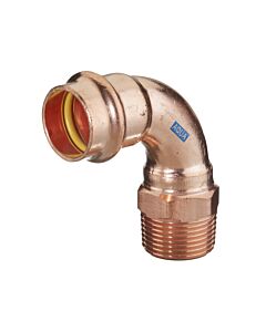 Raccord coudé en V HS AQUAGAS 18 mm x 1/2 pouce 4525018012 en cuivre, angle de 90°, filetage mâle, raccord à pression pour gaz et eau