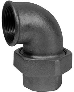 Hermann Schmidt Temperguss Winkelverschraubung DN 25, 1" flach dichtend, Innengewinde, schwarz