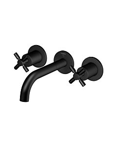 Steinberg Serie 250 3-hole basin mixer 2501902S projection 195 mm, matt black, wall mounting, with built-in body