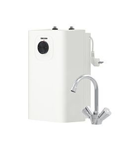STIEBEL ELTRON Kleinspeicher sans pression SNU 5 Plus avec batterie de contrôle de température WST-W pour évier, fonction anti-goutte et thermostop, avec prise, chaudière sous évier 5 litres basse pression, 2 kW, 204974