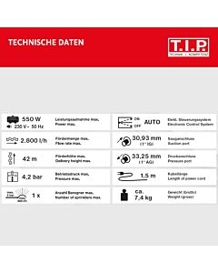 T.I.P. Hauswasserautomat - Edelstahl, 2.800 l/h, 42 m Förderhöhe, 550 W, Trockenlaufschutz, HWA 3000 INOX, 31142