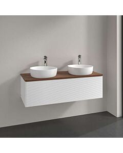 Villeroy und Boch Antao Waschtisch-Unterschrank L35112MT mit Beleuchtung, 1 Auszug, 1200 x 360 x 500 mm, Front mit Struktur, White Matt Lacquer / Warm Walnut