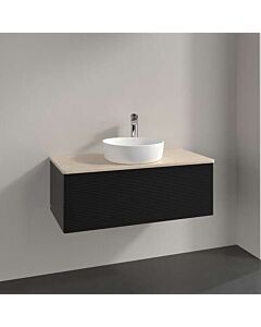 Meuble vasque Villeroy &amp; Boch Antao K31113PD 100 x 36 x 50 cm, plan vasque couleur Botticino, laque noire mate