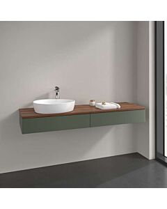 Meuble vasque Villeroy &amp; Boch Antao K15012HL 160 x 19 x 50 cm, plan vasque couleur noyer chaud, laque mate vert feuille