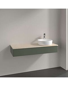 Villeroy &amp; Boch Antao vanity unit L12013HL with lighting, 1 drawer, 1200 x 190 x 500 mm, smooth front, Leaf Green Matt Lacquer / Botticino