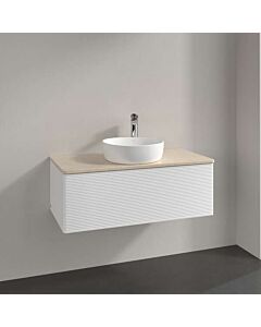 Villeroy und Boch Antao Waschtisch-Unterschrank K31153MT 100x36x50cm, Hahnloch, Waschbeckenplattenfarbe botticino, white matt lacquer