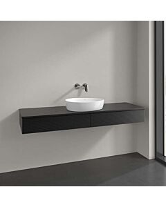 Meuble vasque Villeroy &amp; Boch Antao L14150PD avec éclairage, 2 tiroirs, 1600 x 190 x 500 mm, façade texturée, laque noire mate / laque noire mate