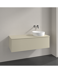 Villeroy und Boch Antao Waschtisch-Unterschrank K34050HJ 120x36x50cm, Hahnloch, Waschbeckenplattenfarbe Lack, silk grey matt lacquer