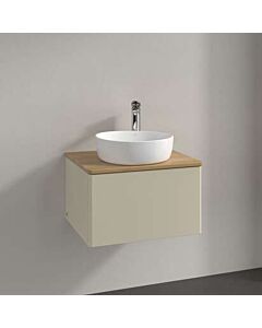Villeroy &amp; Boch Antao vanity unit L29051HJ with lighting, 1 drawer, 600 x 360 x 500 mm, smooth front, Silk Grey Matt Lacquer / Honey Oak